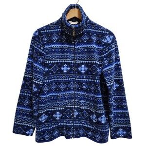 River & Rose Blue Geometric Full Zip Long Slv Mock Neck Fleece Jacket Womens L